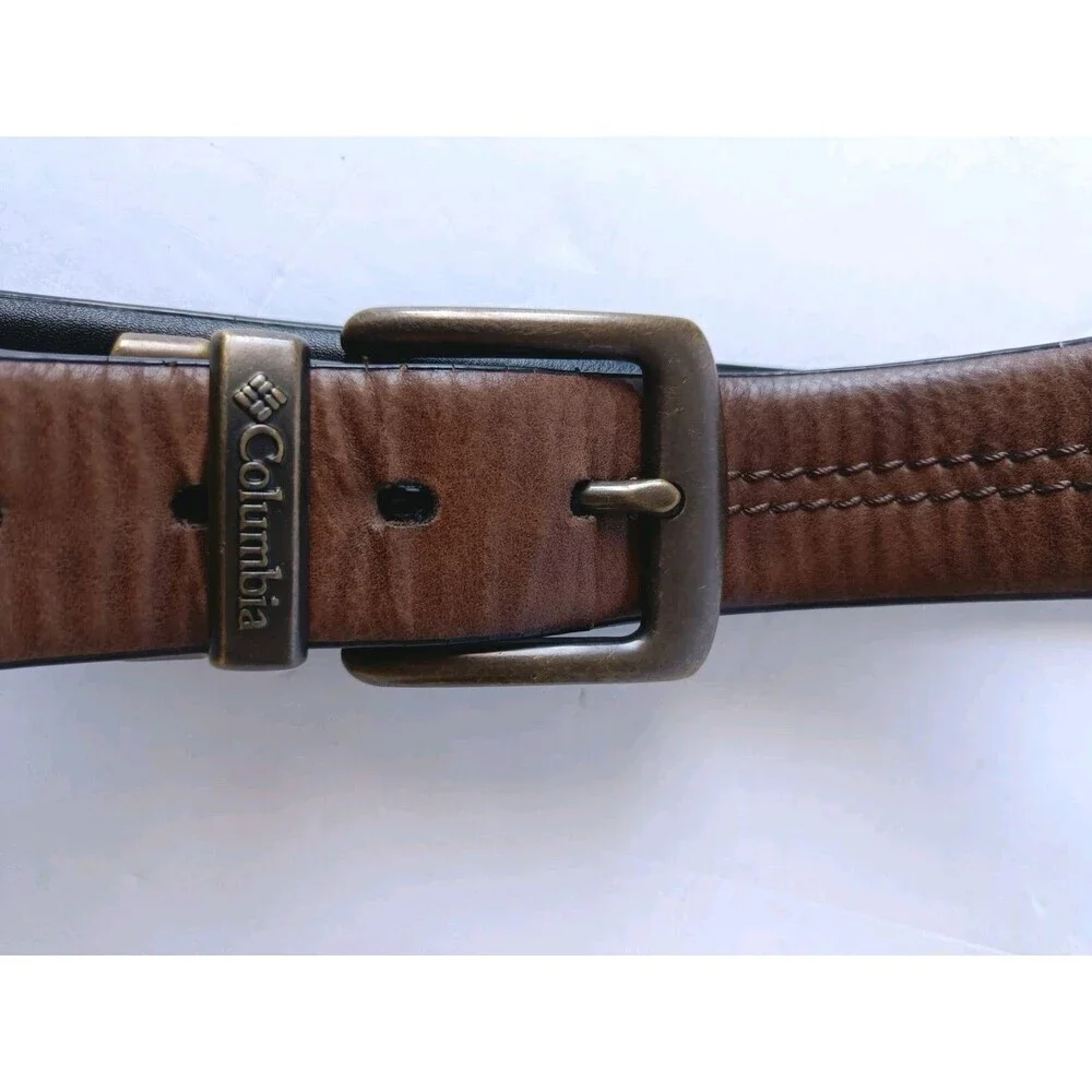 Columbia Belt Synthetic Leather Men's 38 Brown Black Stitched Adjustable